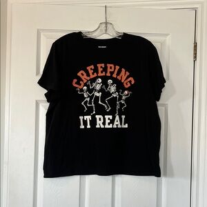 4/$20 Old Navy Black Tee with Orange and White Halloween Skeleton Graphic